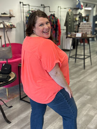 V-Neck Pleated Top | Neon Coral