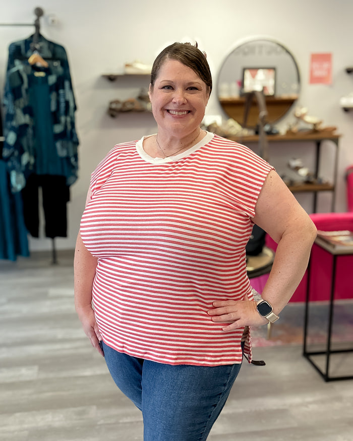 Lightweight French Terry Top | Red Stripe