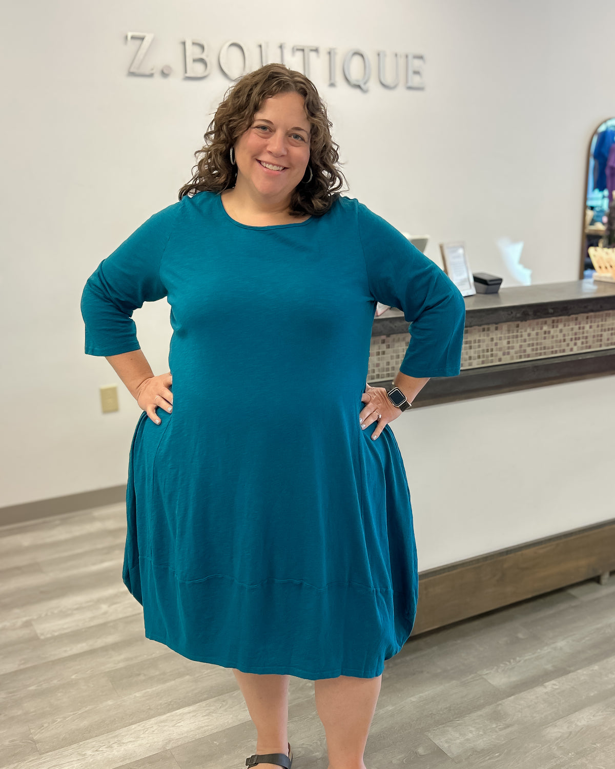 Cotton Lantern Dress | Teal