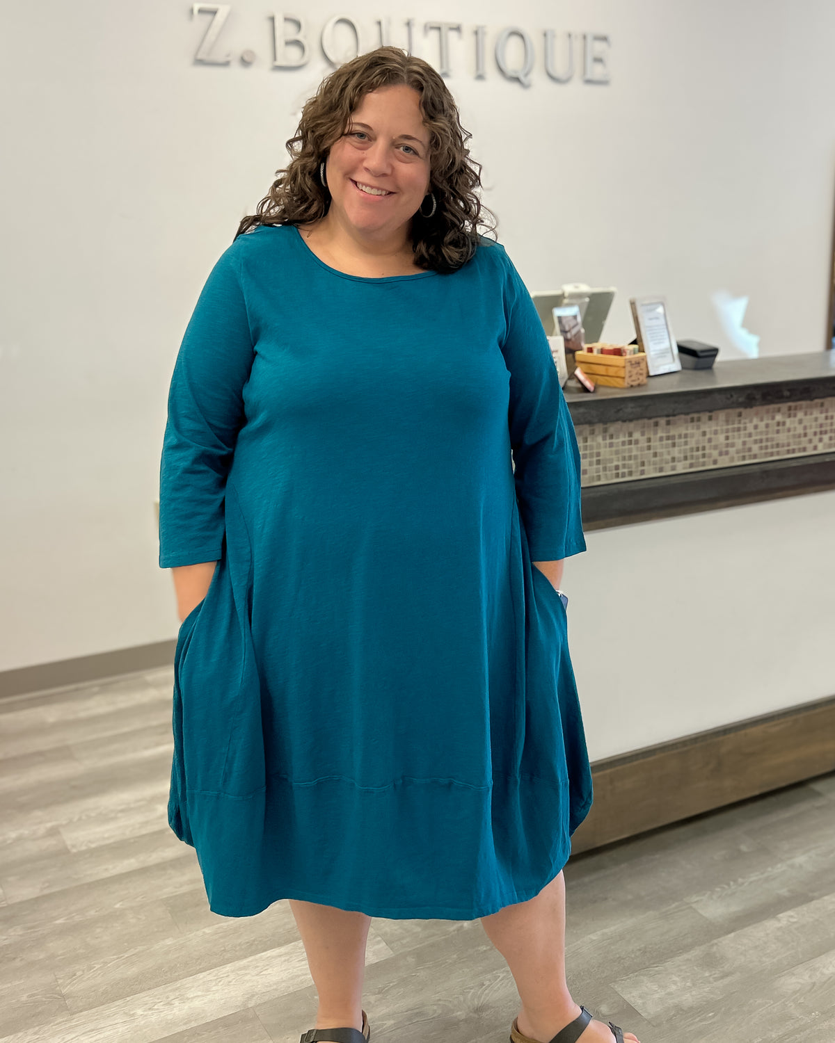 Cotton Lantern Dress | Teal