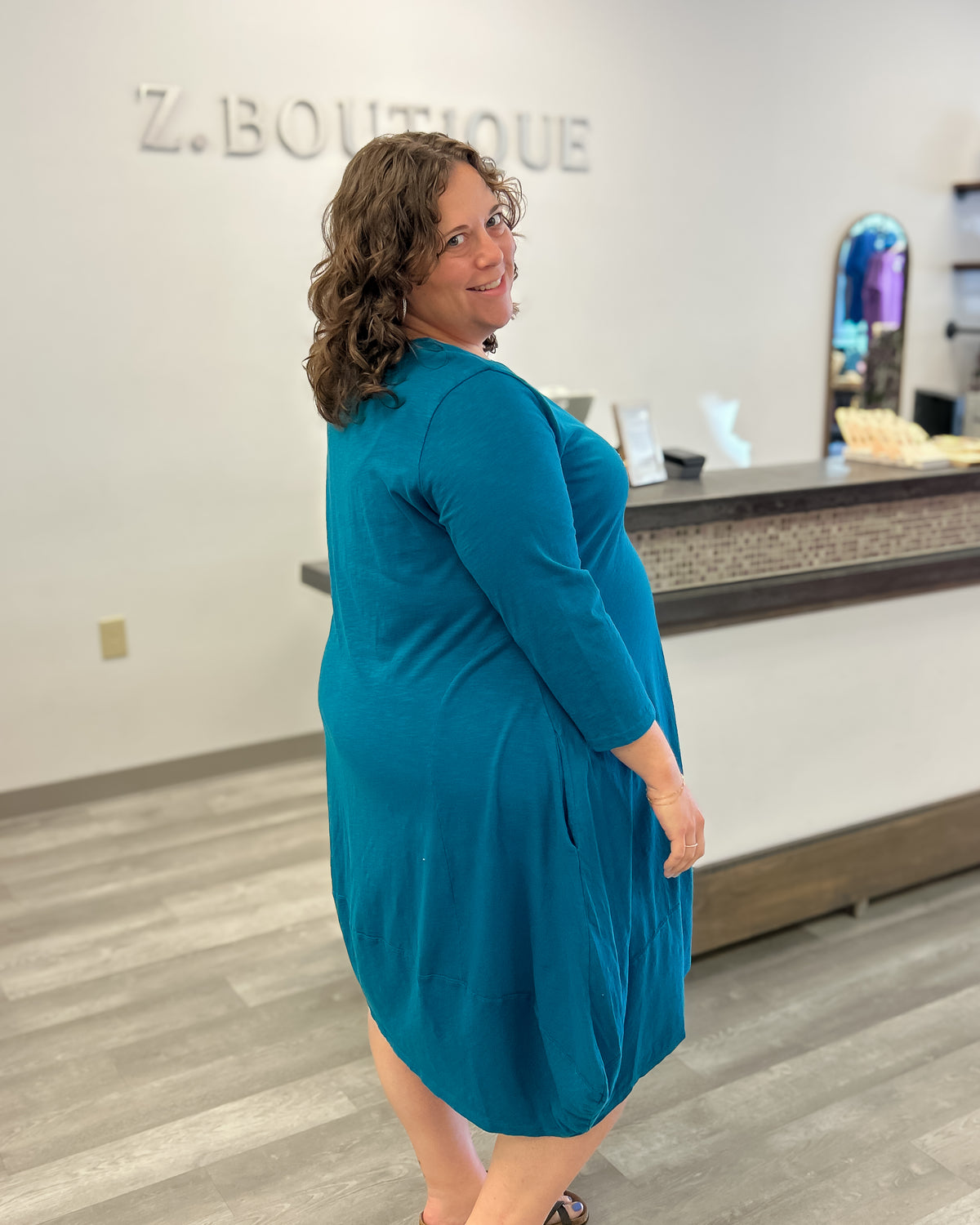 Cotton Lantern Dress | Teal