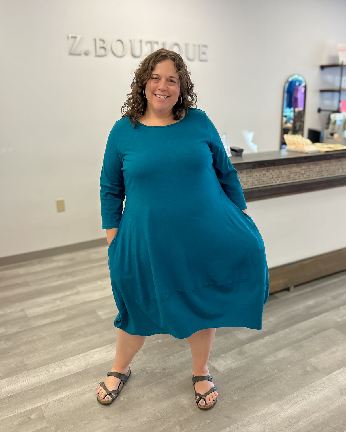 Cotton Lantern Dress | Teal