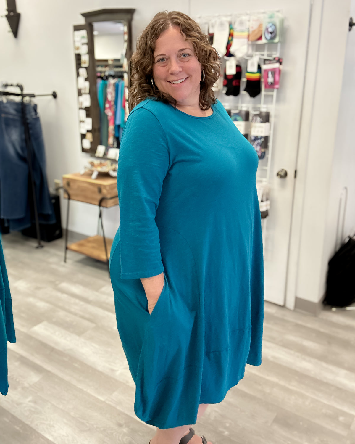 Cotton Lantern Dress | Teal