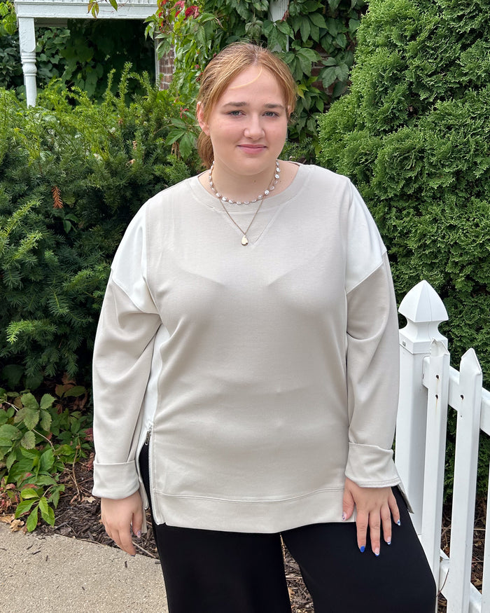 Colorblock Side Zip Pullover | Stone