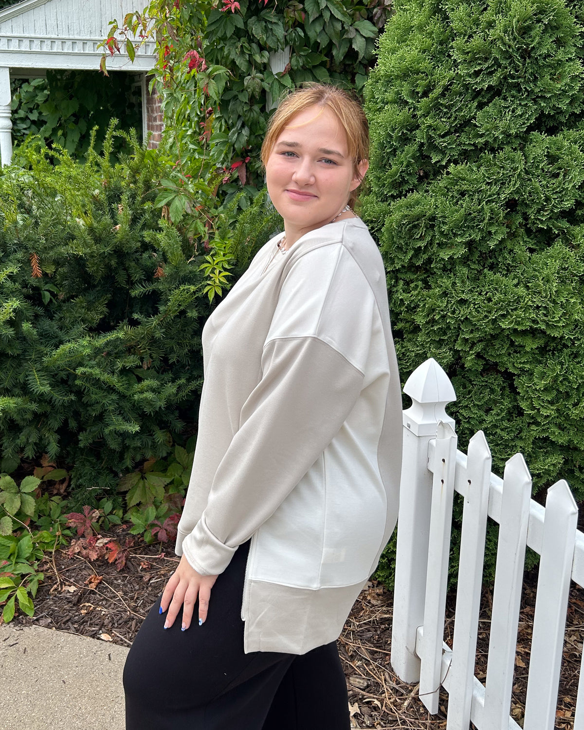 Colorblock Side Zip Pullover | Stone