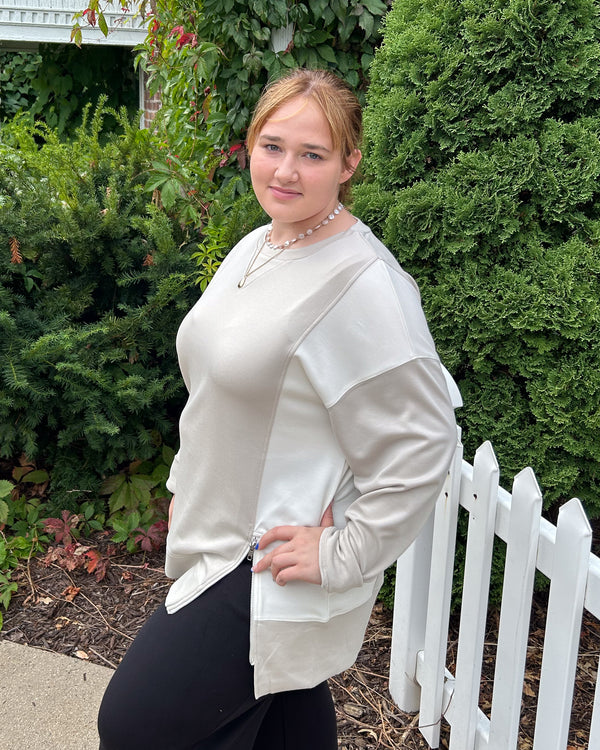 Colorblock Side Zip Pullover | Stone