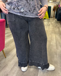 Fat Rib & Button Mineral Washed Pants | Black