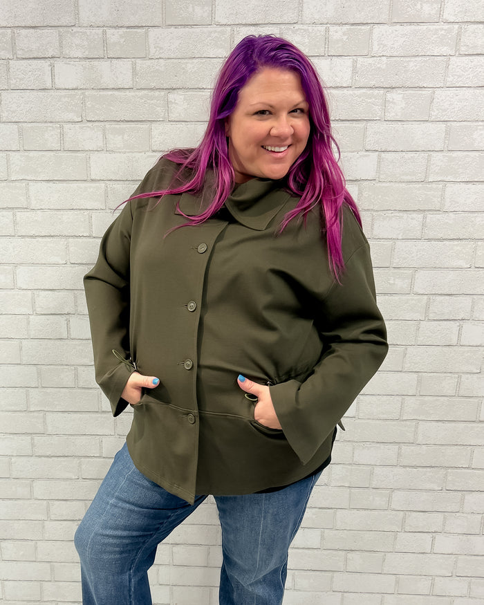 Roll Neck Ponte Jacket | Olive