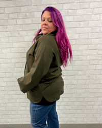 Roll Neck Ponte Jacket | Olive