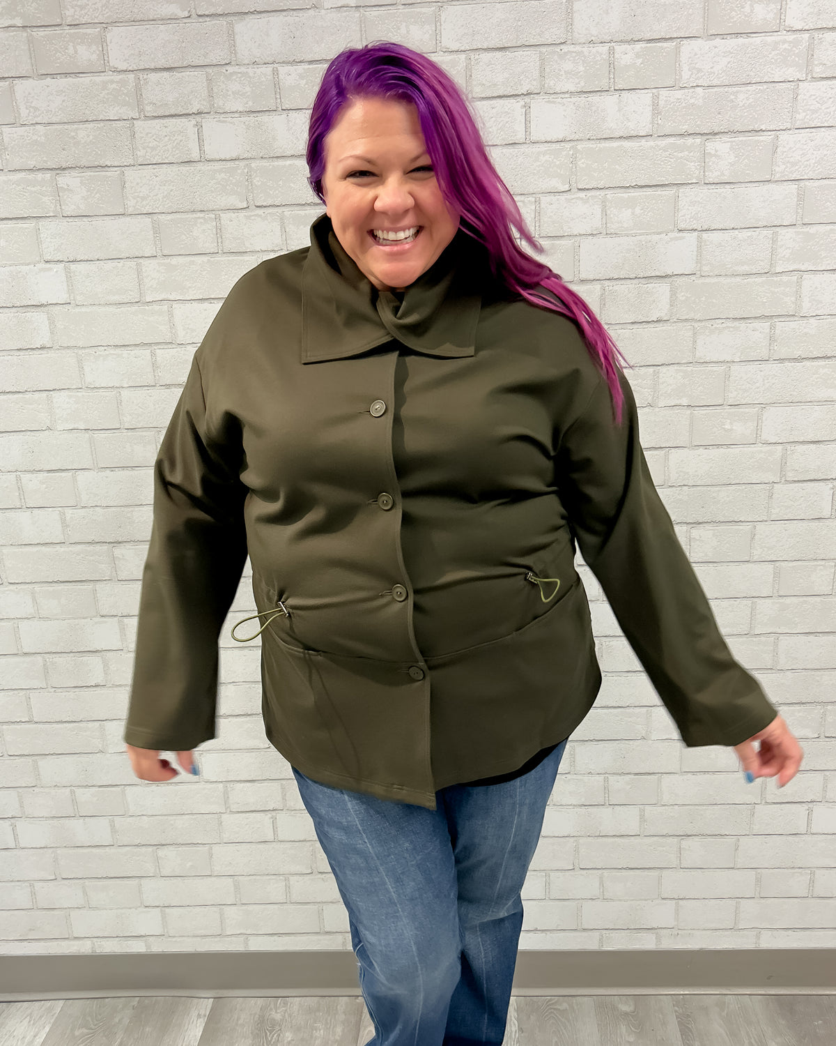 Roll Neck Ponte Jacket | Olive