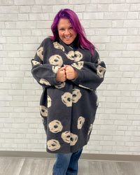 Abstract Floral Wool Blend Jacket | Charcoal Grey