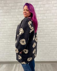 Abstract Floral Wool Blend Jacket | Charcoal Grey