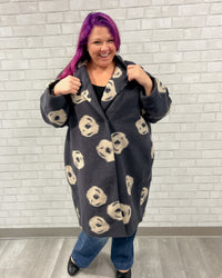 Abstract Floral Wool Blend Jacket | Charcoal Grey