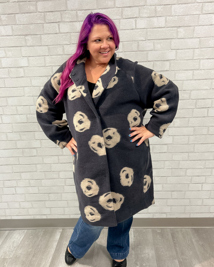 Abstract Floral Wool Blend Jacket | Charcoal Grey