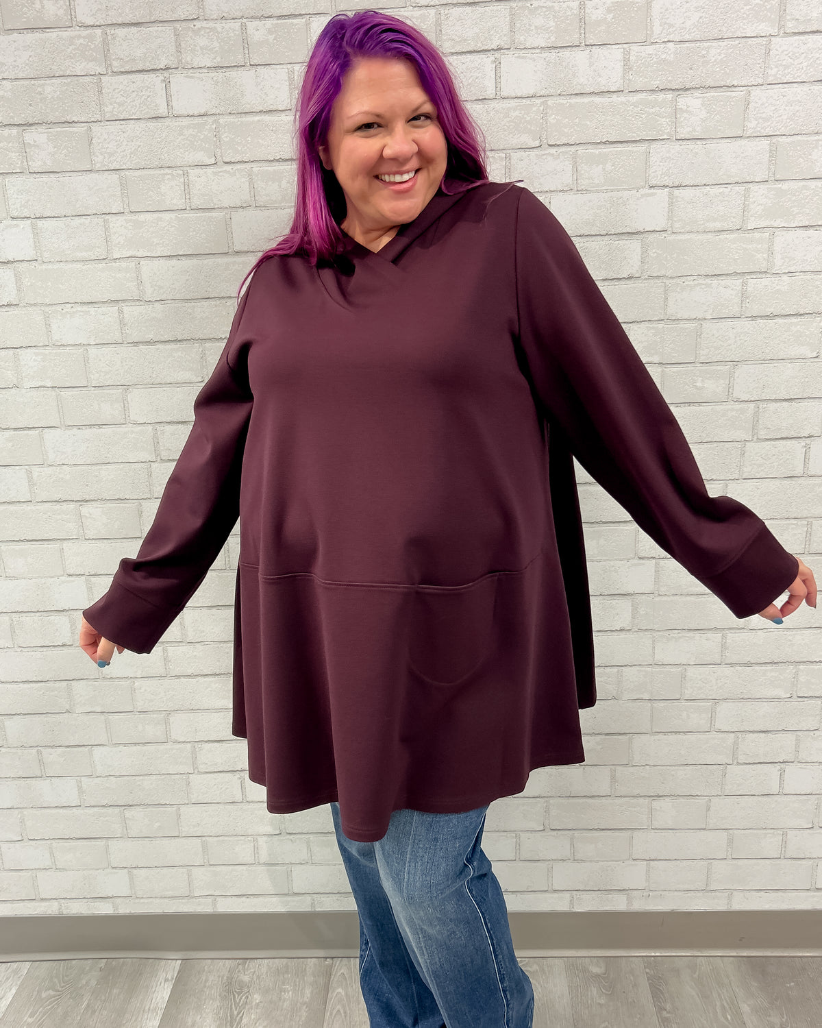 Hooded One Pocket Tunic | Plum