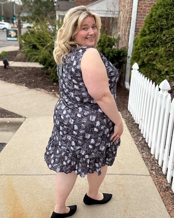 Crinkle Tank Tiered Dress | Black Leaf