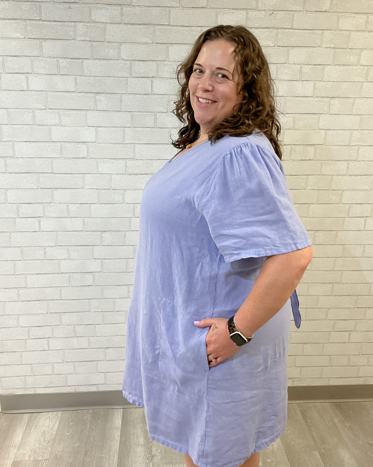 Linen Puff Sleeve Dress | Lilac