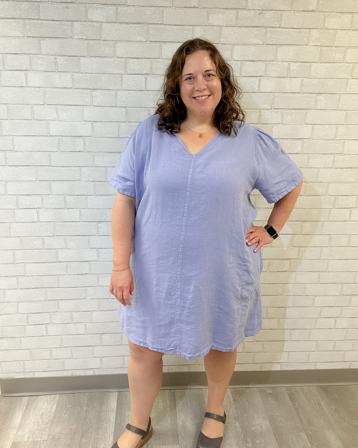 Linen Puff Sleeve Dress | Lilac