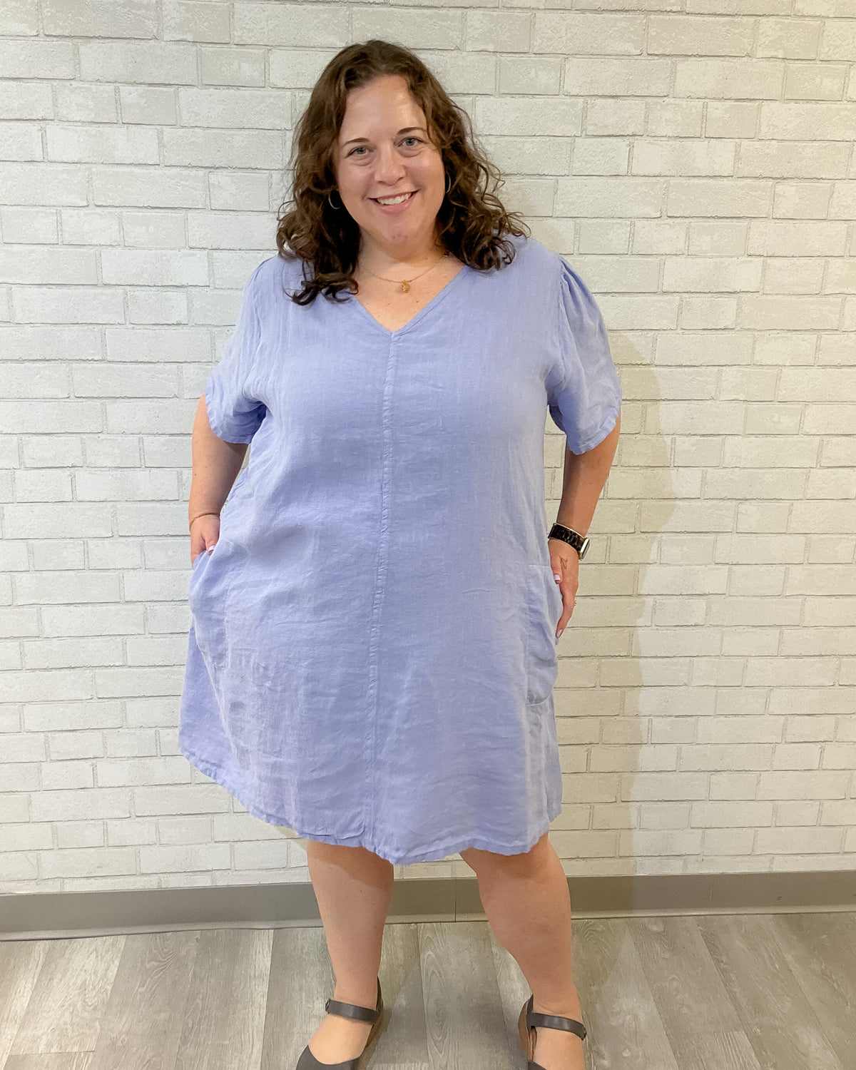 Linen Puff Sleeve Dress | Lilac