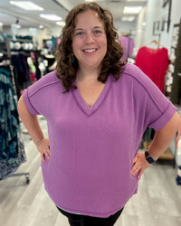 Urban Ribbed Hi-Low V-Neck Top | Light Plum