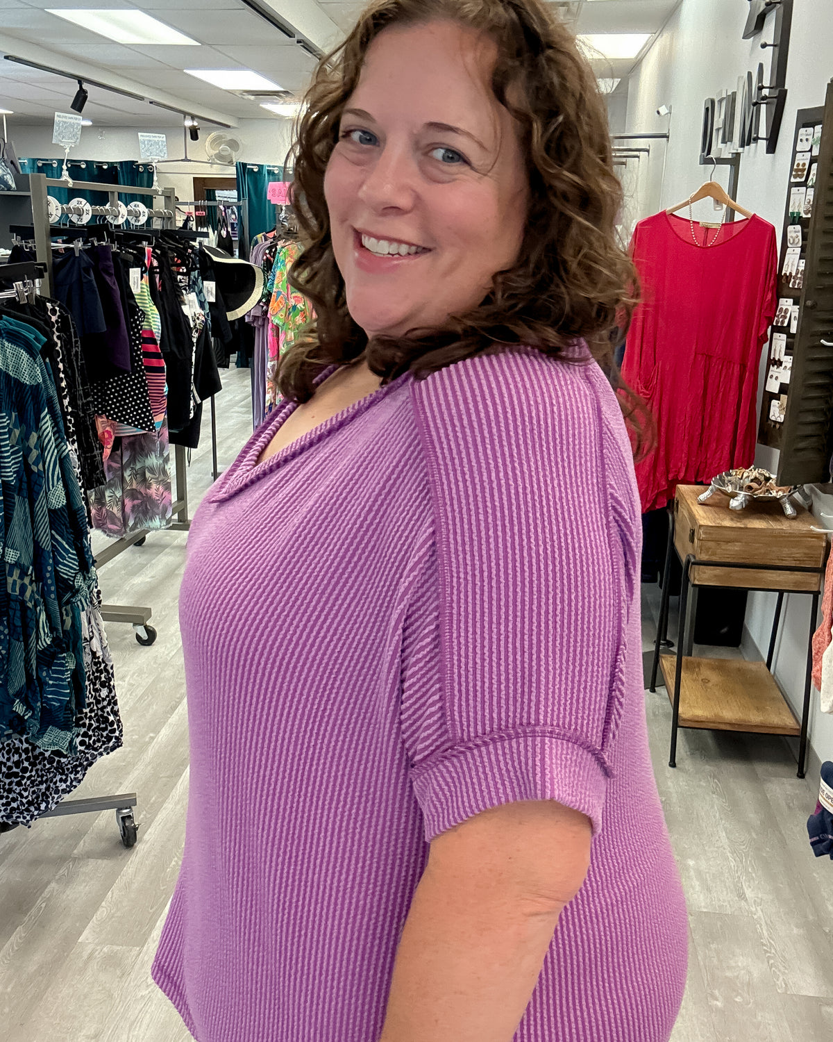 Urban Ribbed Hi-Low V-Neck Top | Light Plum