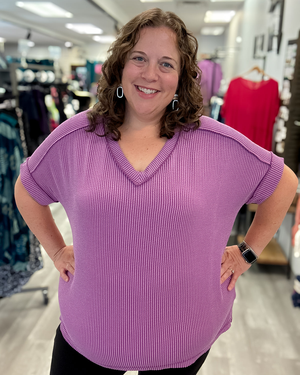 Urban Ribbed Hi-Low V-Neck Top | Light Plum