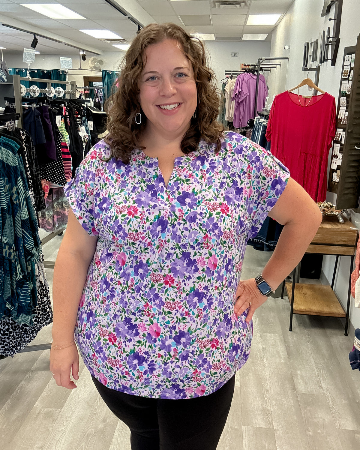 Short Sleeve Lizzy Top | Lavender Multi