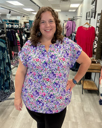 Short Sleeve Lizzy Top | Lavender Multi