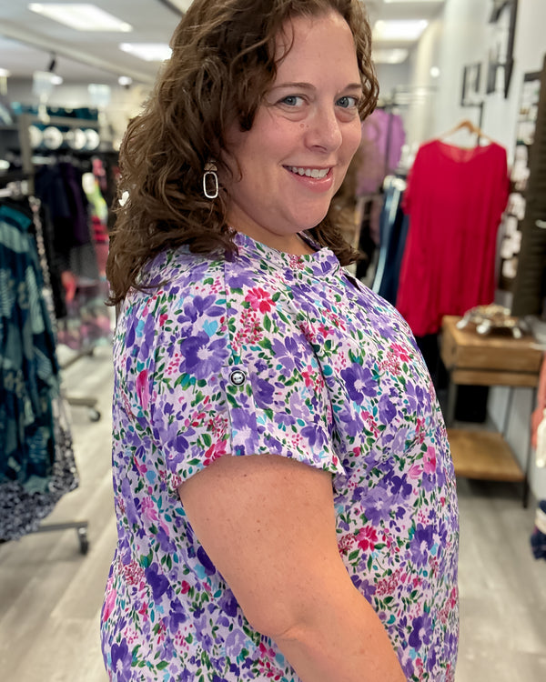 Short Sleeve Lizzy Top | Lavender Multi