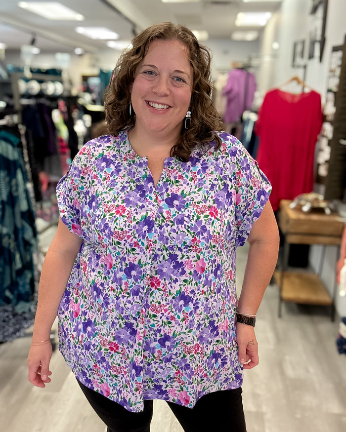 Short Sleeve Lizzy Top | Lavender Multi