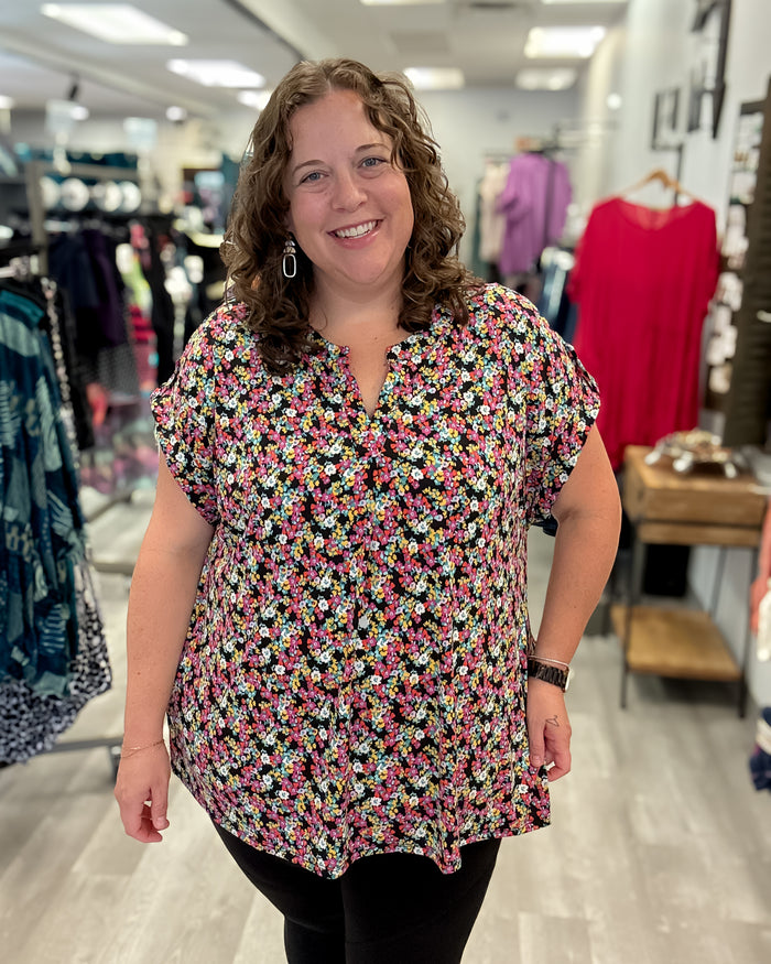 Short Sleeve Lizzy Top | Black Multi