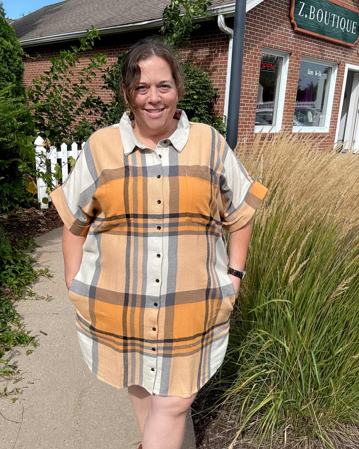 Amaris Dress | Apricot Plaid