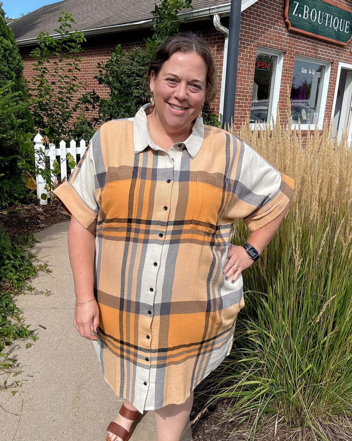 Amaris Dress | Apricot Plaid