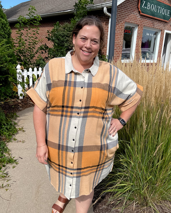Amaris Dress | Apricot Plaid
