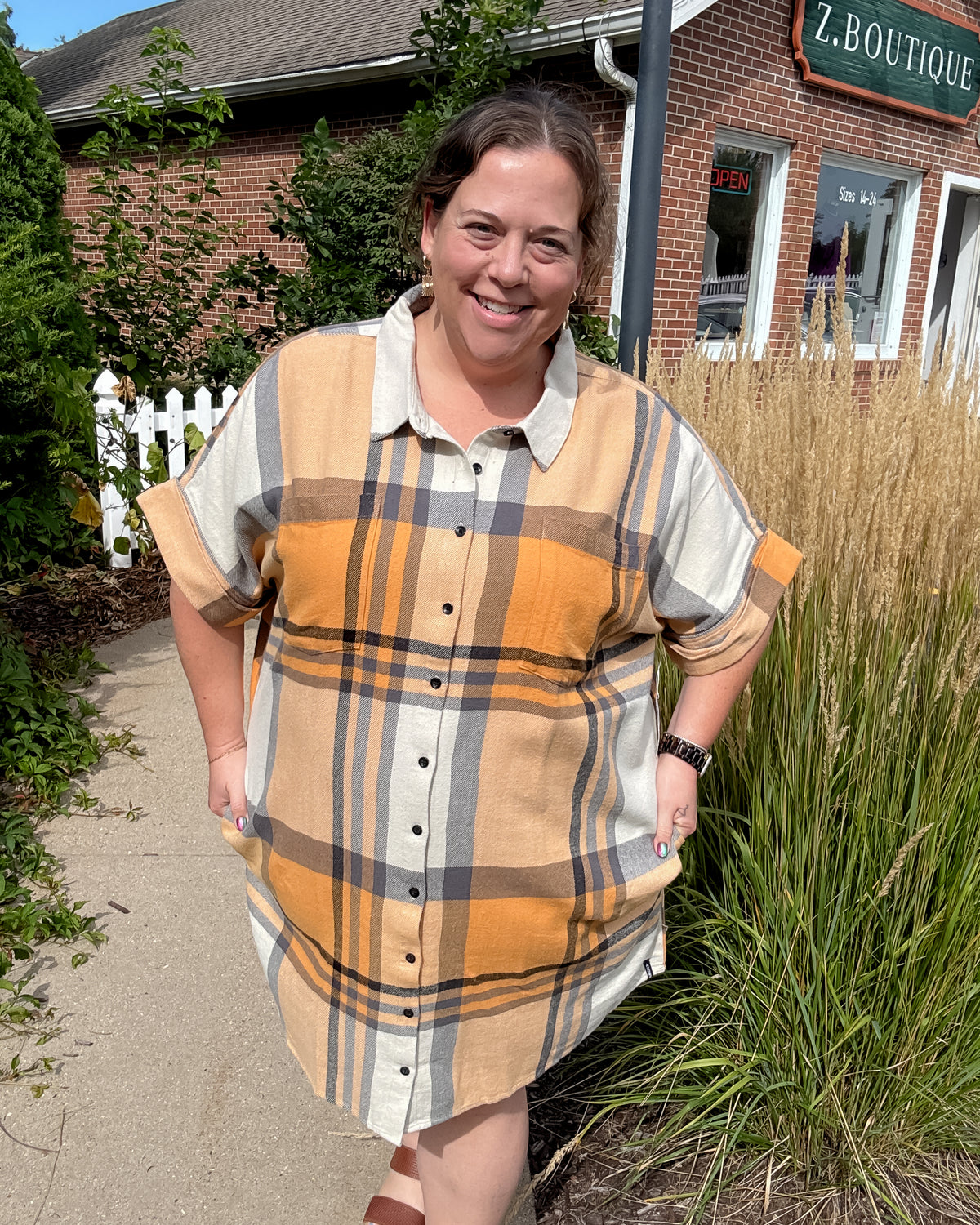 Amaris Dress | Apricot Plaid