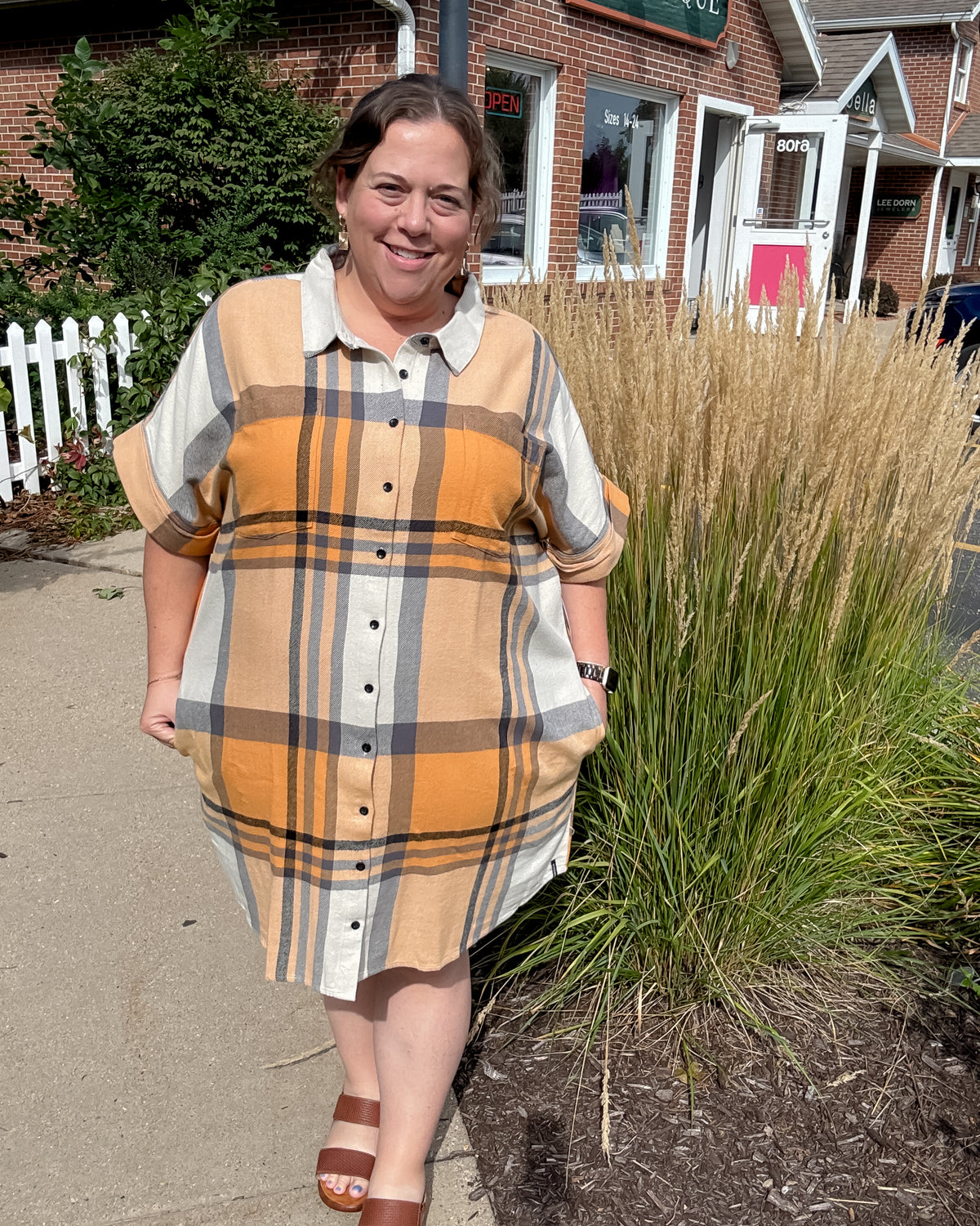 Amaris Dress | Apricot Plaid