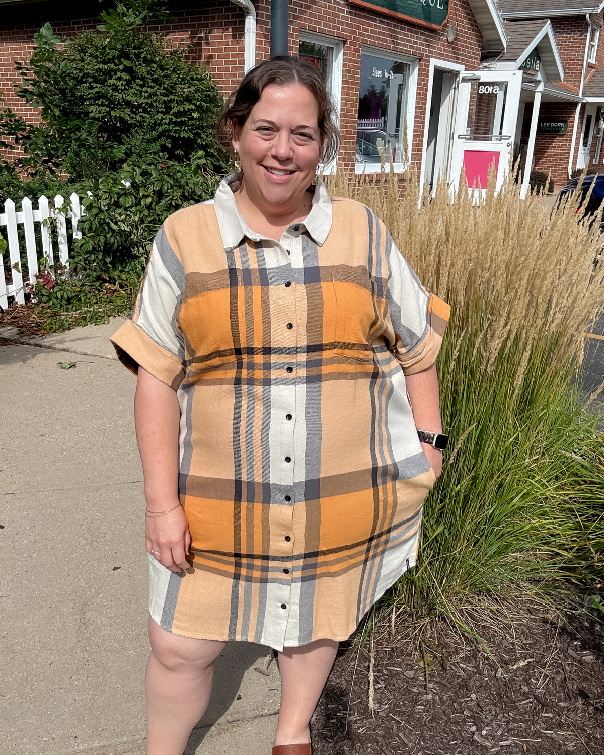 Amaris Dress | Apricot Plaid