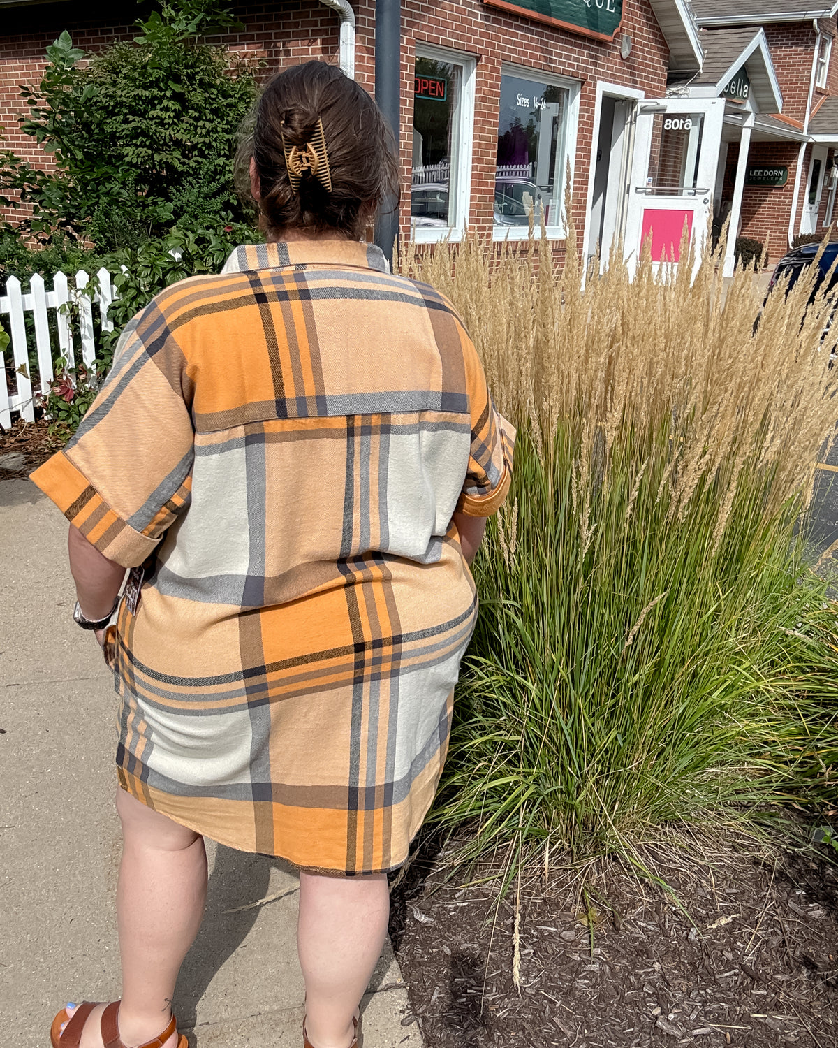 Amaris Dress | Apricot Plaid