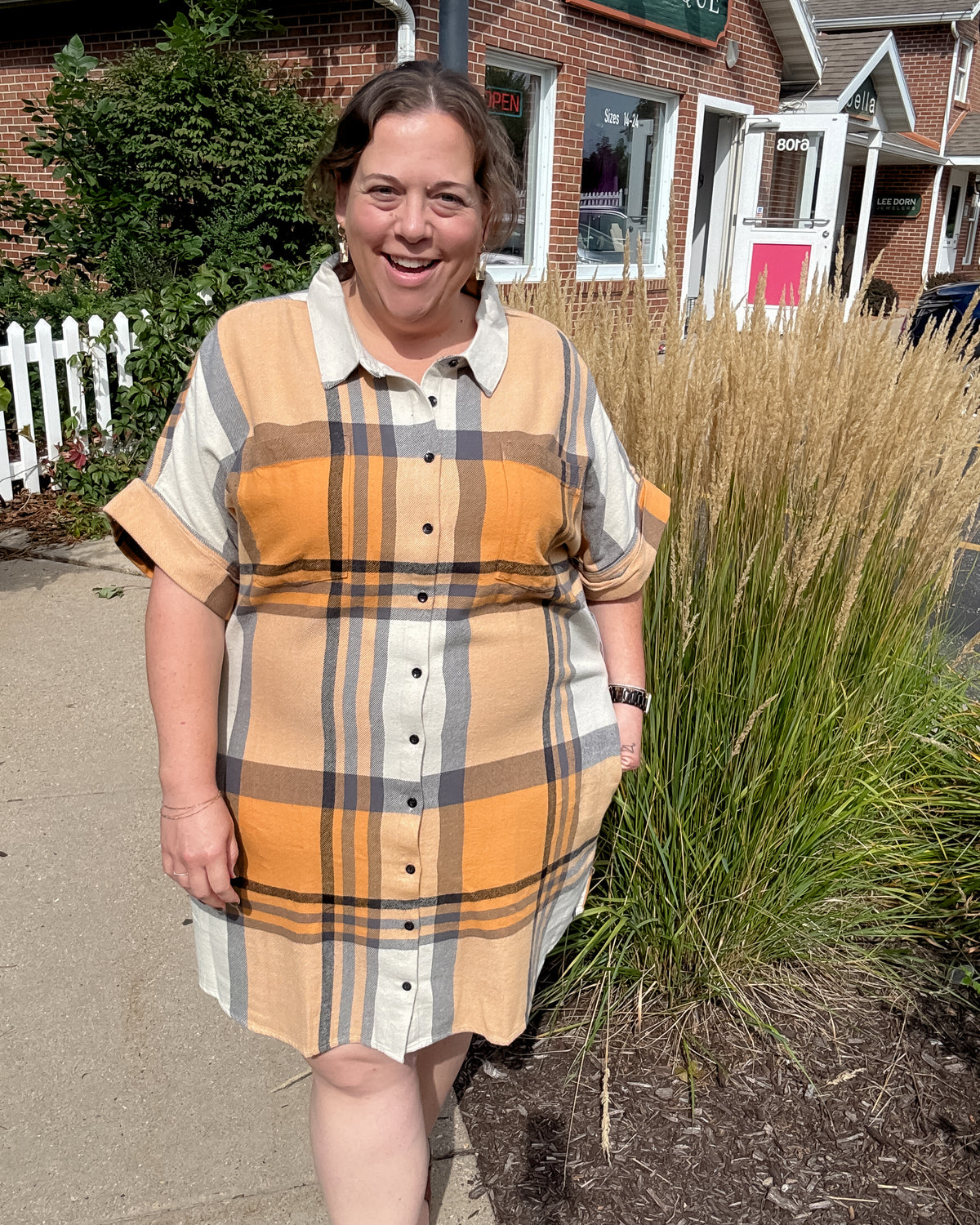 Amaris Dress | Apricot Plaid