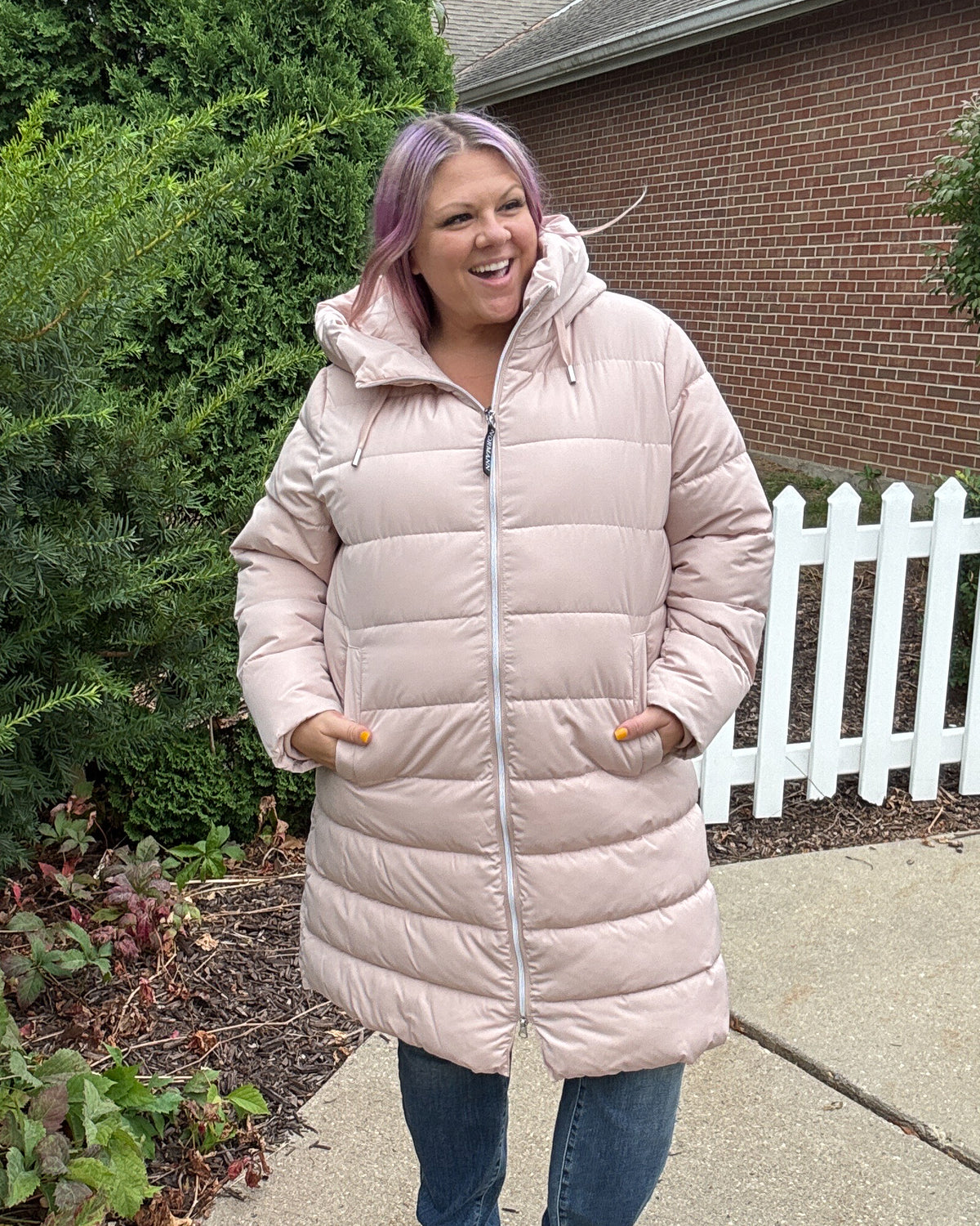 Technical Down Long Jacket | Blush