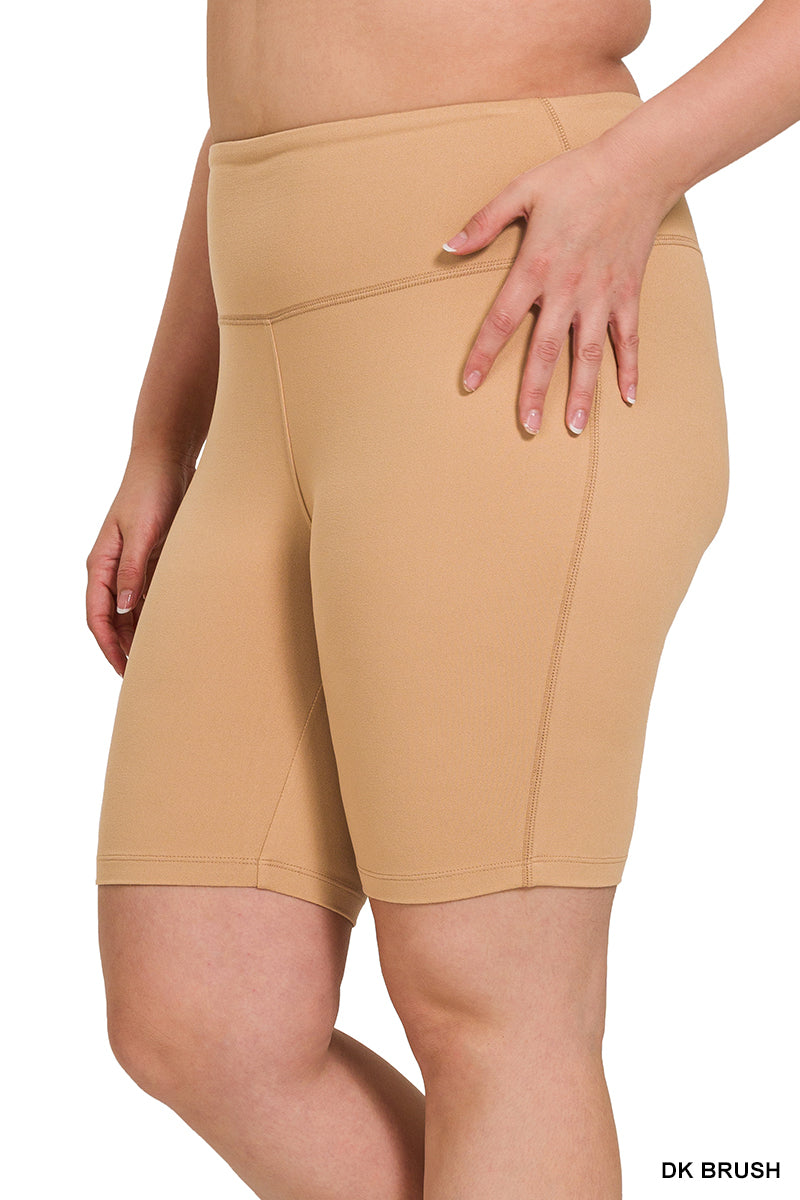 Brushed Wide Waistband Biker Shorts | Dark Brush