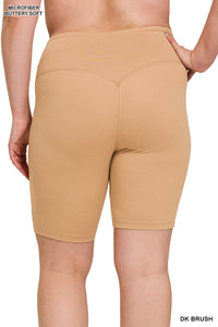 Brushed Wide Waistband Biker Shorts | Dark Brush