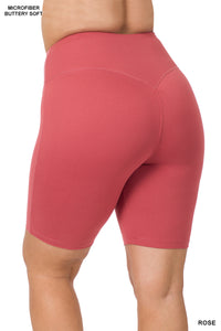 Brushed Wide Waistband Biker Shorts | Rose