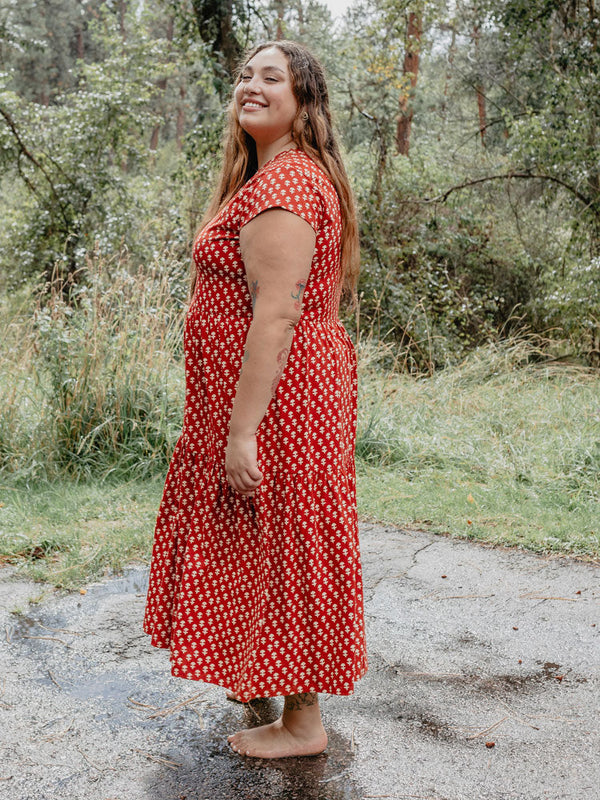 Tiered Jersey Dress | Red Micro Floral