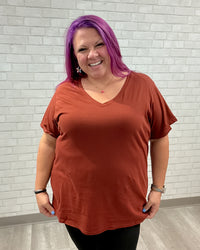 V-Neck Boyfriend Tee | Dark Rust
