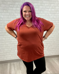 V-Neck Boyfriend Tee | Dark Rust