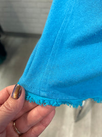 Teal Frayed Hem V-Neck