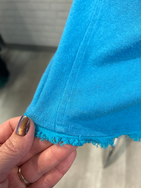 Teal Frayed Hem V-Neck