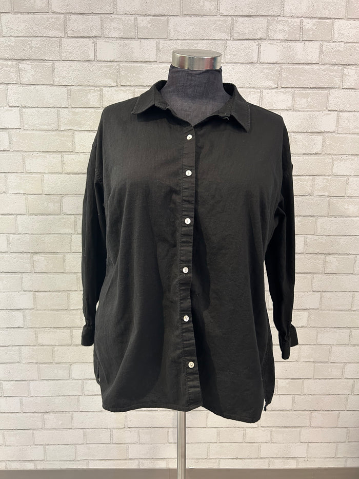 Black Organic Cotton Button Up - Eileen Fisher