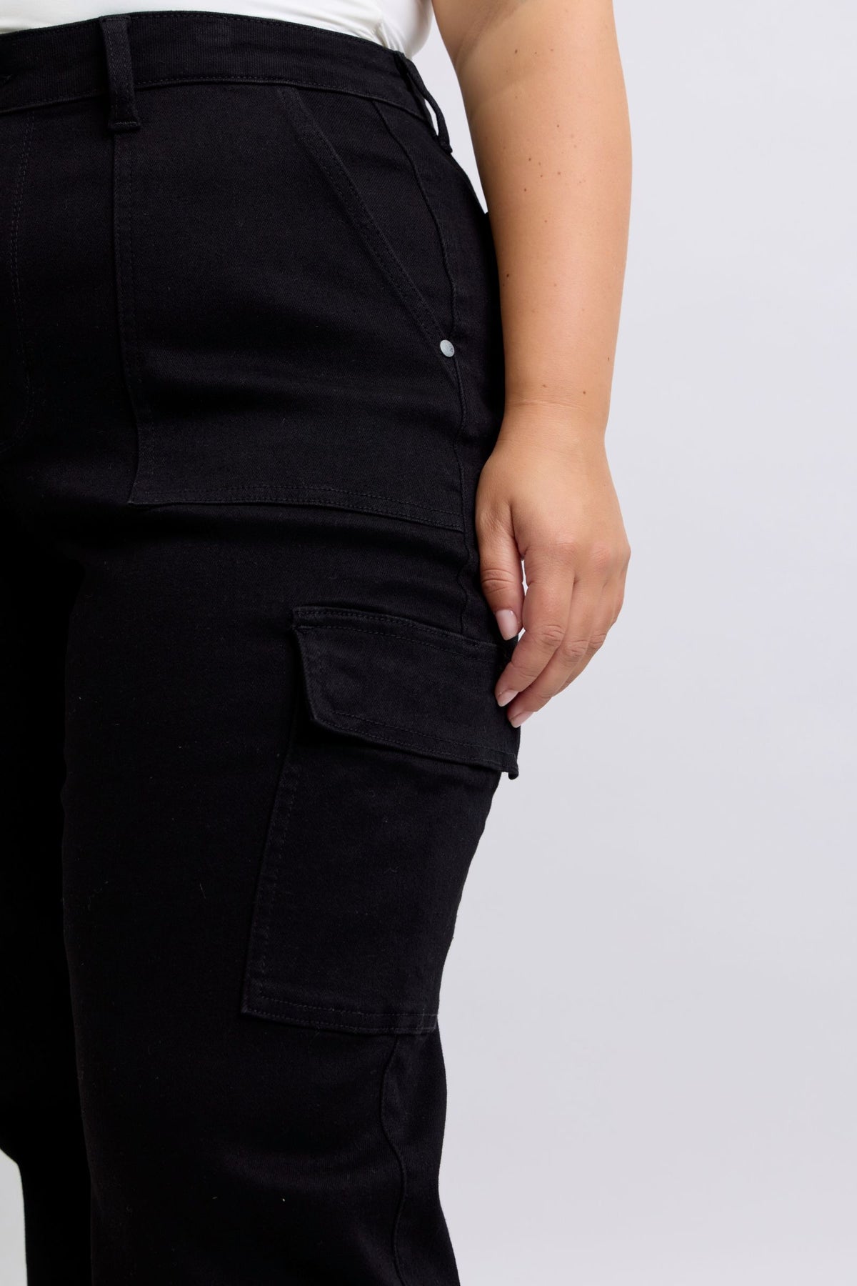High Waist Cargo Wide Leg Jeans | Black